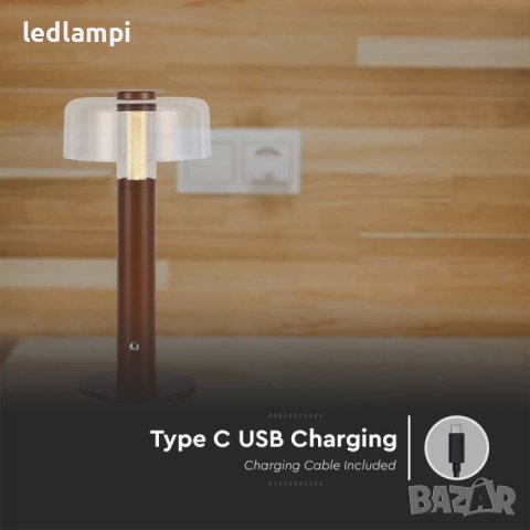 Настолна LED Лампа 1W Димиране Кафява Презареждане Топло Бяла Светлина, снимка 3 - Настолни лампи - 41143410