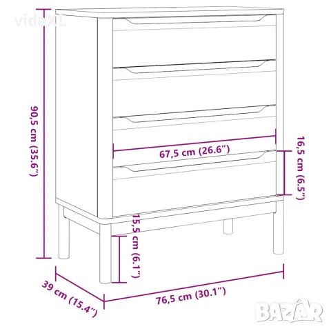 vidaXL Скрин FLORO, бял, бор масив, снимка 10 - Скринове - 56147405