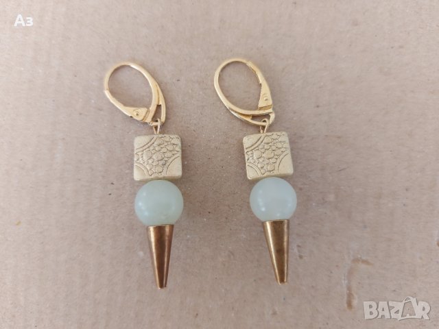 Liaison обеци месинг с нефрит, снимка 3 - Обеци - 41622270