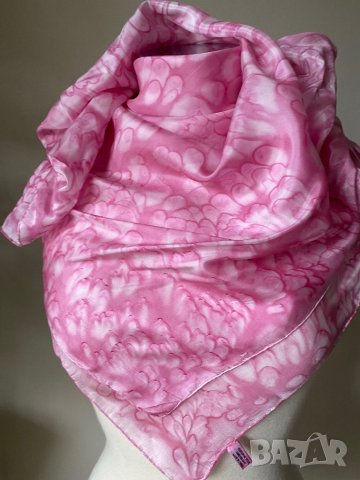Розов, копринен шал/ розова кърпа за глава, снимка 3 - Шалове - 39858645