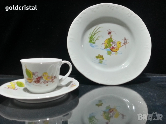 Стар български порцелан детски комплект за хранене 