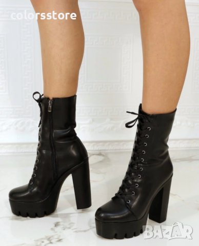 Боти на ток - черна кожа - BT16, снимка 2 - Дамски боти - 39439241