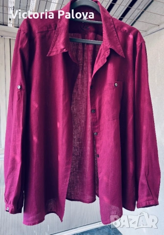 Премиум ленена риза Швеция Gudrun Sjöden XL – бордо цвят, 100% лен, снимка 3 - Ризи - 53872719