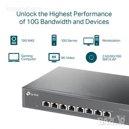 Суич TP-Link TL-SX1008 8-портов 10G Настолен комутатор 160Gbps, снимка 3 - Суичове - 34689484