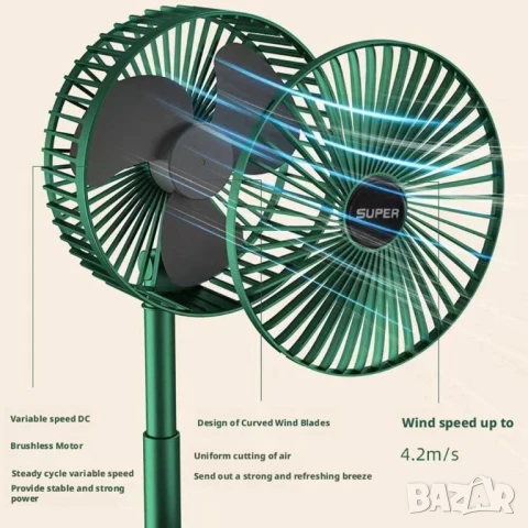 3в1 Безжичен сгъваем мини вентилатор, Телескопична стойка, снимка 3 - Други стоки за дома - 50698850