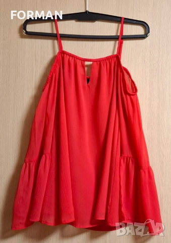 Червена риза с отворени рамене, снимка 4 - Ризи - 47958448