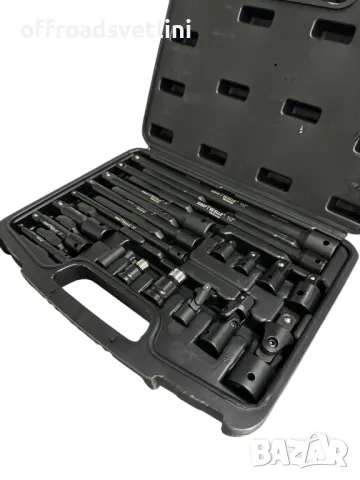 Комплект ударни преходници и удължения 18 части 1/4",3/8", 1/2", снимка 3 - Други инструменти - 49379818