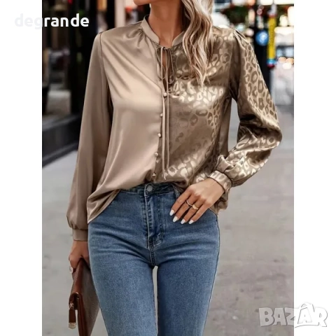 Сатенена риза с леопардов десен, снимка 4 - Ризи - 51443311