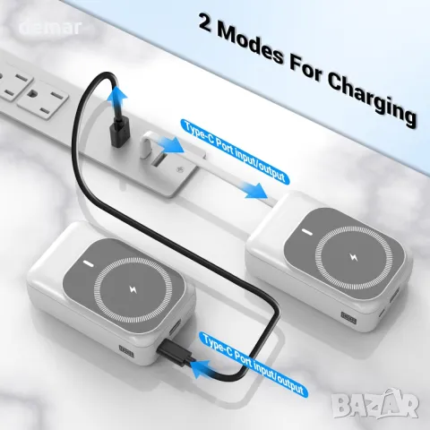 Външна батерия 26800 mAh Магнитно безжично преносимо зарядно, PD 22,5 W Type-C с вградени кабели, снимка 3 - Външни батерии - 49112441