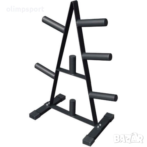 Стойка за олимпийски дискове 50 мм, с дизайн, който позволява лесен достъп за поставянето им. 