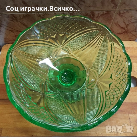 Стара Стъклена Зелена Фруктиера , снимка 5 - Колекции - 52503213