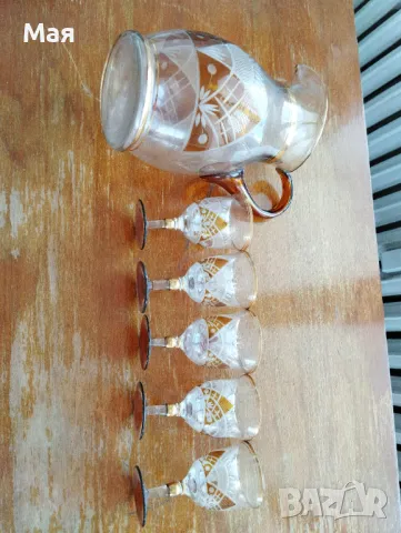 Чаши за вино с кана златен кант от средата на миналия век винтидж, снимка 13 - Чаши - 50280393