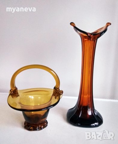 Стъклена бонбониера от СОЦА. Масивна с форма на кошничка. , снимка 4 - Декорация за дома - 44373458