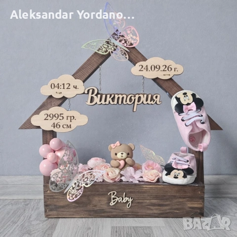 3Д бебешка визитка.Луксозен подарък за изписване ,погача, кръщене.