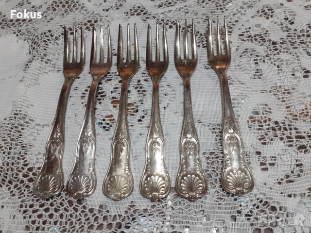 Стари антикварни посребрени прибори вилички 6 бр. маркирани, снимка 2 - Антикварни и старинни предмети - 53712096