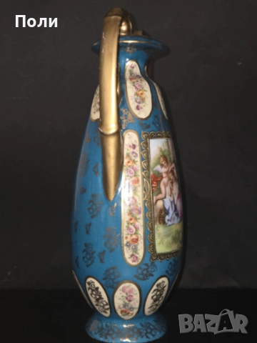 Антикварна ръчно декорирана френска порцеланова ваза, XIX век, снимка 6 - Антикварни и старинни предмети - 52211221