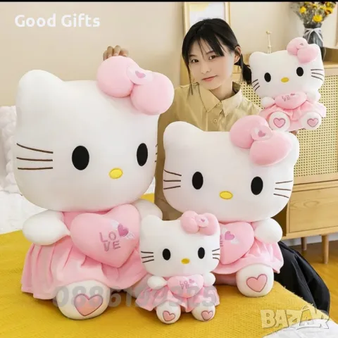Голяма плюшена играчка Кити Hello Kitty Love, Розово Коте Кити, снимка 6 - Плюшени играчки - 47316736