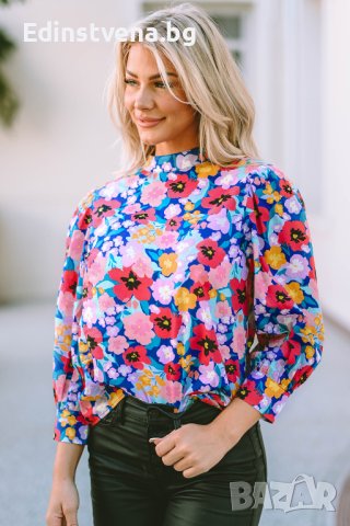 Дамска блуза с дълъг ръкав и флорален принт, 100% памук, снимка 5 - Блузи с дълъг ръкав и пуловери - 44414546