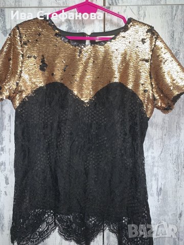 Черен елегантен парти топ блуза с пайети , снимка 3 - Корсети, бюстиета, топове - 35787344