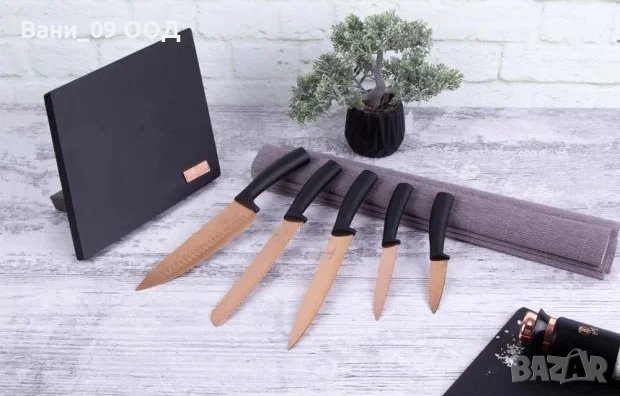 Луксозен сет 5 ножа с магнитна поставка , снимка 3 - Прибори за хранене, готвене и сервиране - 42565800