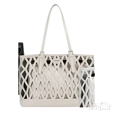 Дамска чанта с вътрешен несесер и решетъчен дизайн, снимка 5 - Чанти - 52106120