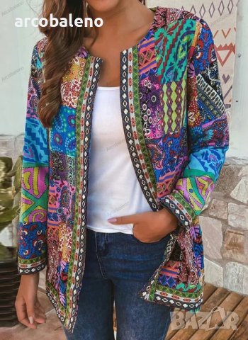 Дамско ежедневно свободно яке (жилетка) с дълъг ръкав и щампа, 2цвята  , снимка 2 - Якета - 42081481