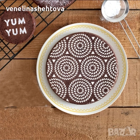 Шаблон стенсил кръгове малки триъгълници за декорация на торта кекс скрапбукинг дърво , снимка 3 - Други - 52575471