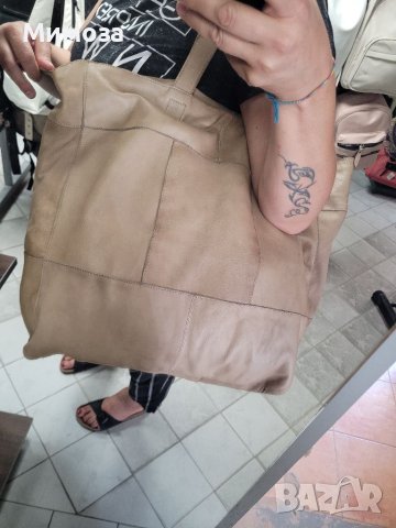 Естествена кожа ОГРОМНА чанта,тип торба,бежева, снимка 13 - Чанти - 41687693