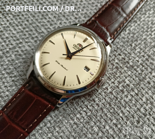 НОВ Orient Bambino 38mm, крем, сини стелки, снимка 1 - Мъжки - 44777123