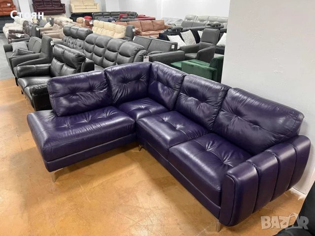Лилав кожен ъглов диван, снимка 8 - Дивани и мека мебел - 40781388