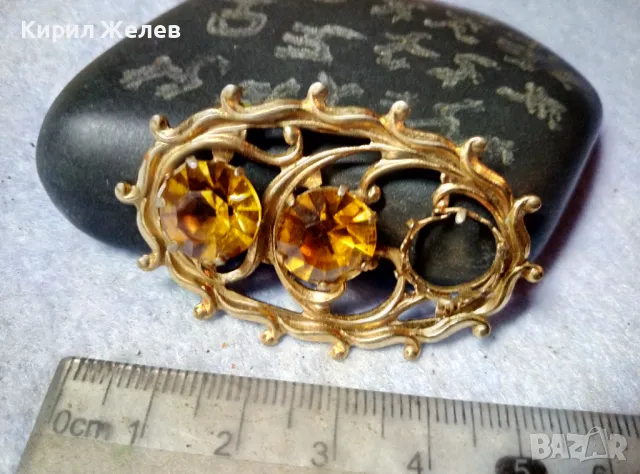 ИЗЯЩНА СТАРИННА ПОЗЛАТЕНА АР НУВО БРОШКА с ЮВЕЛИРНО ФАСЕТИРАН ЦИТРИН 29249, снимка 8 - Антикварни и старинни предмети - 48734068