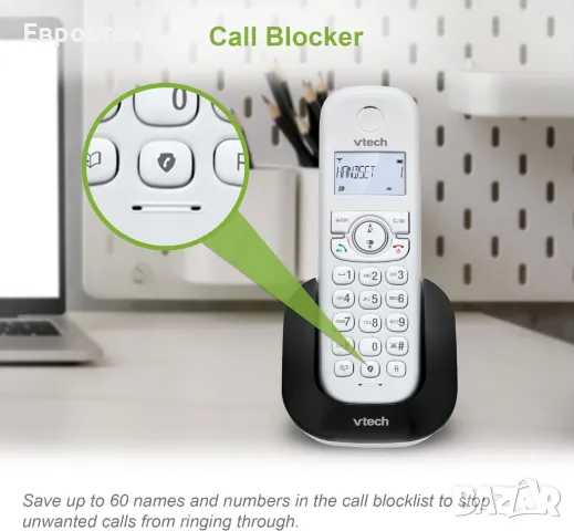 Безжичен телефон VTech CS1500 DECT с блокировка за повикване, снимка 2 - Стационарни телефони и факсове - 47973577