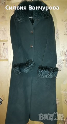 Чисто ново кашмирено палто с лисица в тюркоазен цвят, снимка 1 - Палта, манта - 38909408