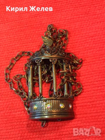 БРОНЗОВ МЕДАЛЬОН СТАТУЕТКА КАФЕЗ за ПТИЧКИ с КАМЪНИ и ВЕРИЖКА 32631