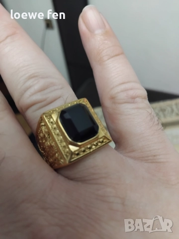 Мъжки пръстен неръждаема стомана масивен позлатен, снимка 5 - Пръстени - 52356823