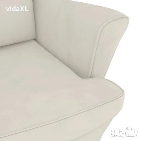 vidaXL Люлеещ се стол с облегалка, кремав кадифе и масивно дърво, снимка 8 - Столове - 56146569