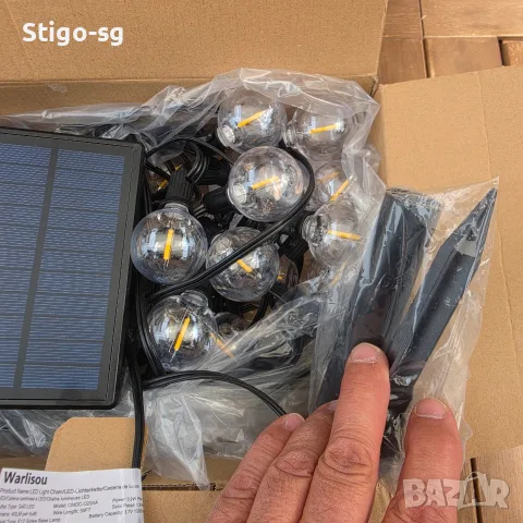 НОВ Соларен LED Гирлянд 15м (50FT) с 22 Крушки G40 и Дистанционно