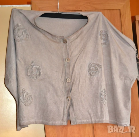 👚 Бежова дамска памучна блуза с паднал ръкав - за пролет/есен; Made in Italy;4XL÷6XL, снимка 1