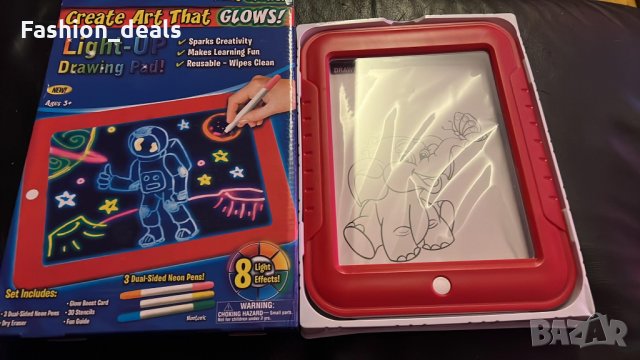 Нова Светеща дъска Таблет за рисуване + химикалки и шаблони за деца 3+, снимка 7 - Образователни игри - 35980989
