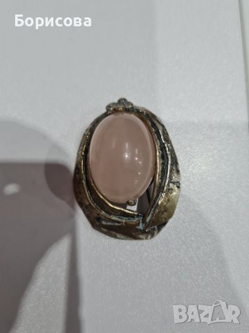 Сребърен комплект - пръстен и брошка с розов кварц, снимка 9 - Бижутерийни комплекти - 38999370