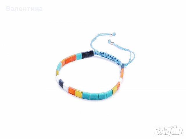 Гривна от стъклени плочки и сребро Miyuki tila, снимка 1