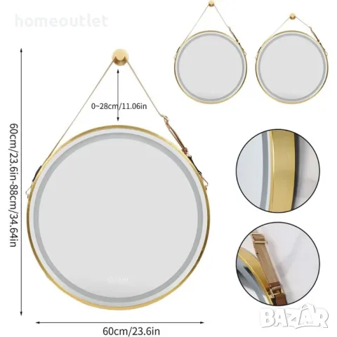 ПРОМОЦИЯ Стенно LED огледало с различни възможности за монтиране, 60см - LUVODI XMR-Y28-668-GD-EU, снимка 4 - Огледала - 49677478