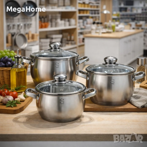 Комплект от 3 броя тенджери Swissgold EMMIE  с 5-слойно капсуловано дъно, снимка 5 - Съдове за готвене - 53092974