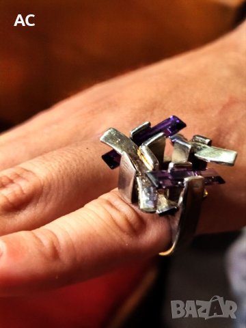 Сребърен пръстен с аметист , снимка 6 - Пръстени - 41025632