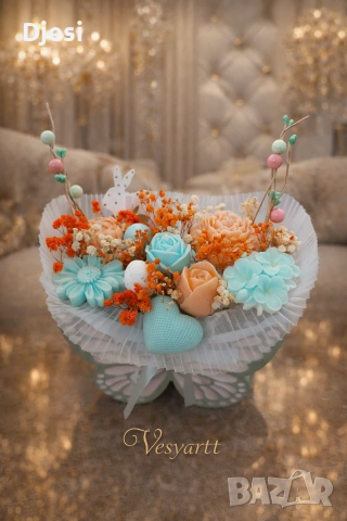 Букет със соеви свещи с декорация за Великден, снимка 9 - Ръчно изработени сувенири - 53820955
