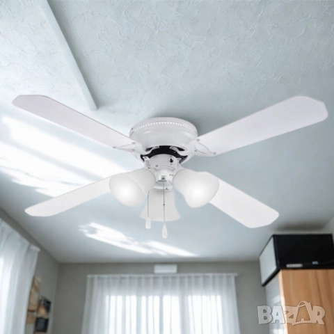 Таванен вентилатор с осветление Muhler MCF4262W N – 107 см, 4 перки, 3xE27, 55W, MDF, снимка 5 - Други стоки за дома - 52105764