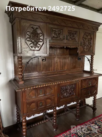 Шкаф  бюфет старинен, антикварен, дъбов, Дърворезба , снимка 4 - Бюфети - 38801036
