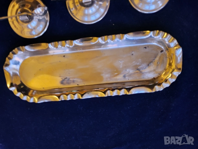 съдче за хайвер, горчица,подправки 3 броя, обков мелхиор+поднос+3 лъжички / и друг от порцелан+неръж, снимка 12 - Други ценни предмети - 51154710