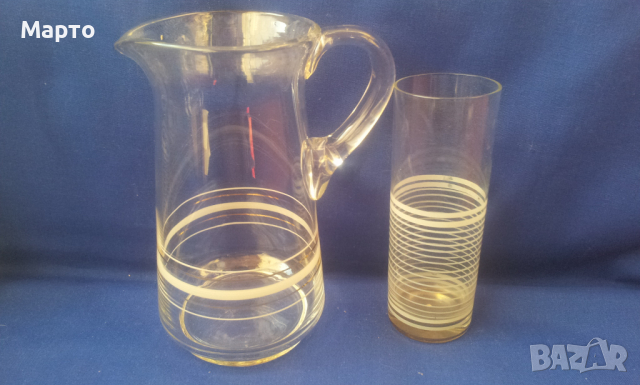 Ретро комплект кана и 6 чаши за вода и безалкохолно, снимка 5 - Антикварни и старинни предмети - 36162698