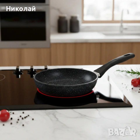Комплект тигани Cheffinger с мраморно покритие – 3 части за всяка кухня - черен цвят, снимка 6 - Съдове за готвене - 53115429